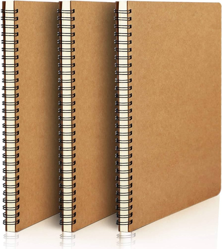 EUSOAR Spiral Notebook, B5 3 Pack 7.3"x10.2" 120 Pages Hardcover Kraft Lined College Ruled Travel... | Amazon (US)