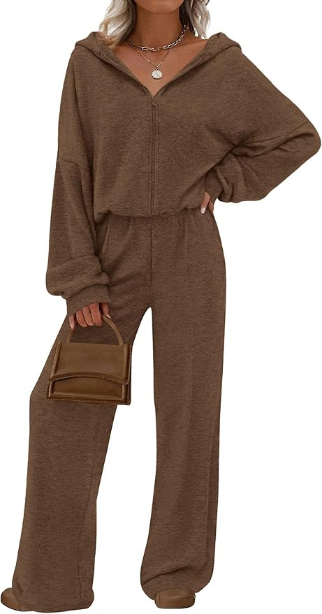 PRETTYGARDEN Women's 2 Piece Fall Lounge Sets 2026 Zip Up Hoodie Wide Leg Tracksuit Spring Matchi... | Amazon (US)
