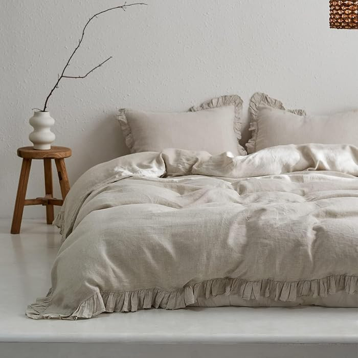 Simple&Opulence 100% Linen Duvet Cover Set, 3 PCS Natural French Flax Ruffle Duvet Cover King Siz... | Amazon (US)