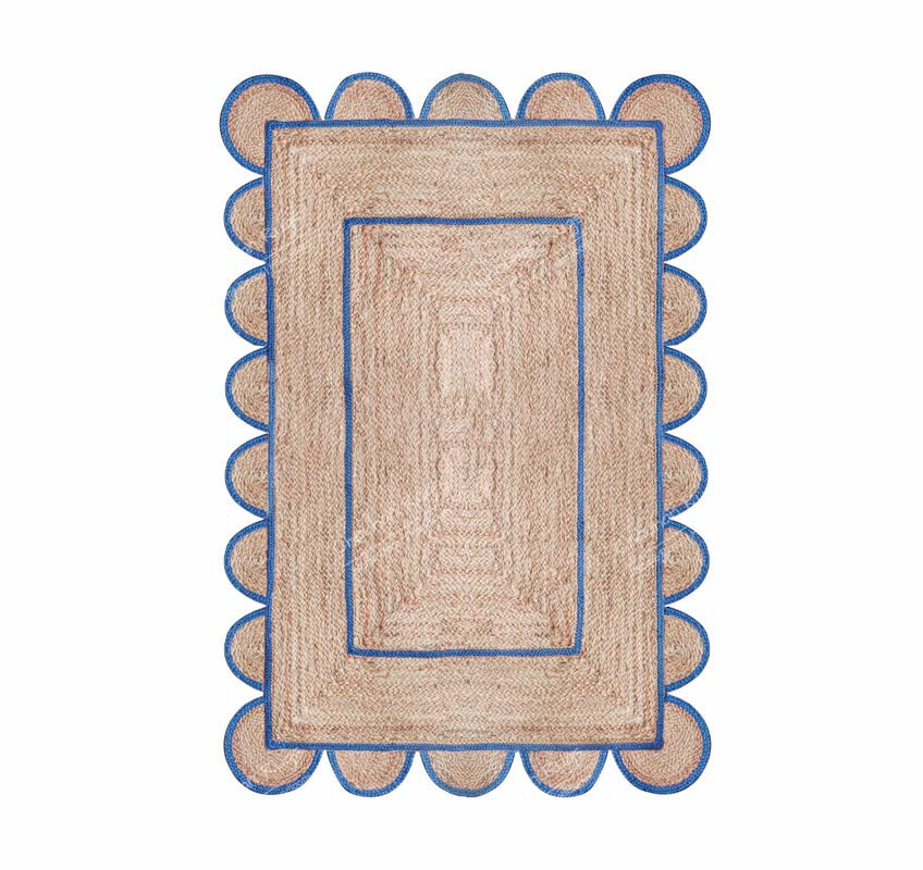 Chouhan Rugs Area Rug Natural Jute Hand Braided Rug Light Blue Scalloped Runner | Amazon (US)