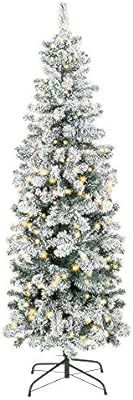 Best Choice Products 7.5ft Pre-Lit Artificial Snow Flocked Pencil Christmas Tree Holiday Decorati... | Amazon (US)