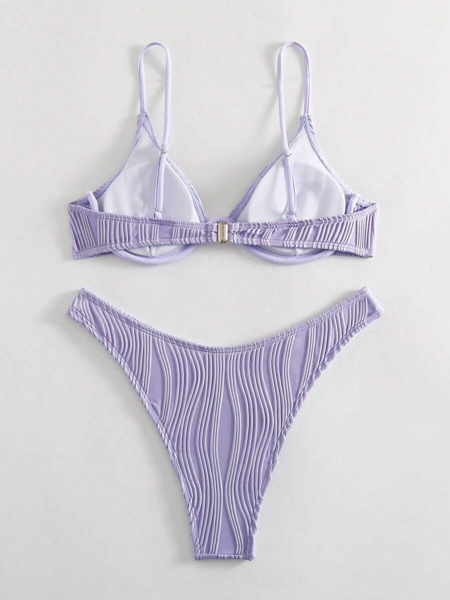 SHEIN Swim Solid Color Textured Bikini Set With Underwire, Two-Piece Set, Summer Beach | SHEIN