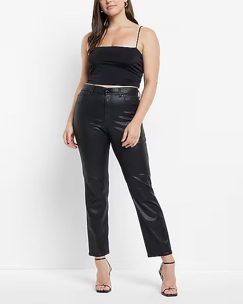 High Waisted Black Coated Straight Ankle Jeans | Express