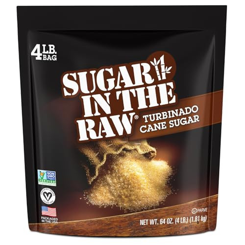 Sugar In The Raw Granulated Turbinado Cane Sugar, No erythritol, Pure Natural Sweetener, Hot & Cold Drinks, Coffee, Cooking, Baking, Vegan, Gluten-Free, Non-GMO, Bulk Sugar, 4lb Bag (1-Pack) | Amazon (US)
