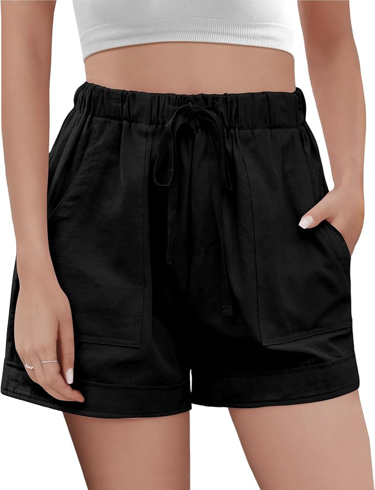 Buauty Womens Shorts, Flowy Shorts for Women Trendy, Linen Comfy Beach Elastic Waist Shorts for C... | Amazon (US)