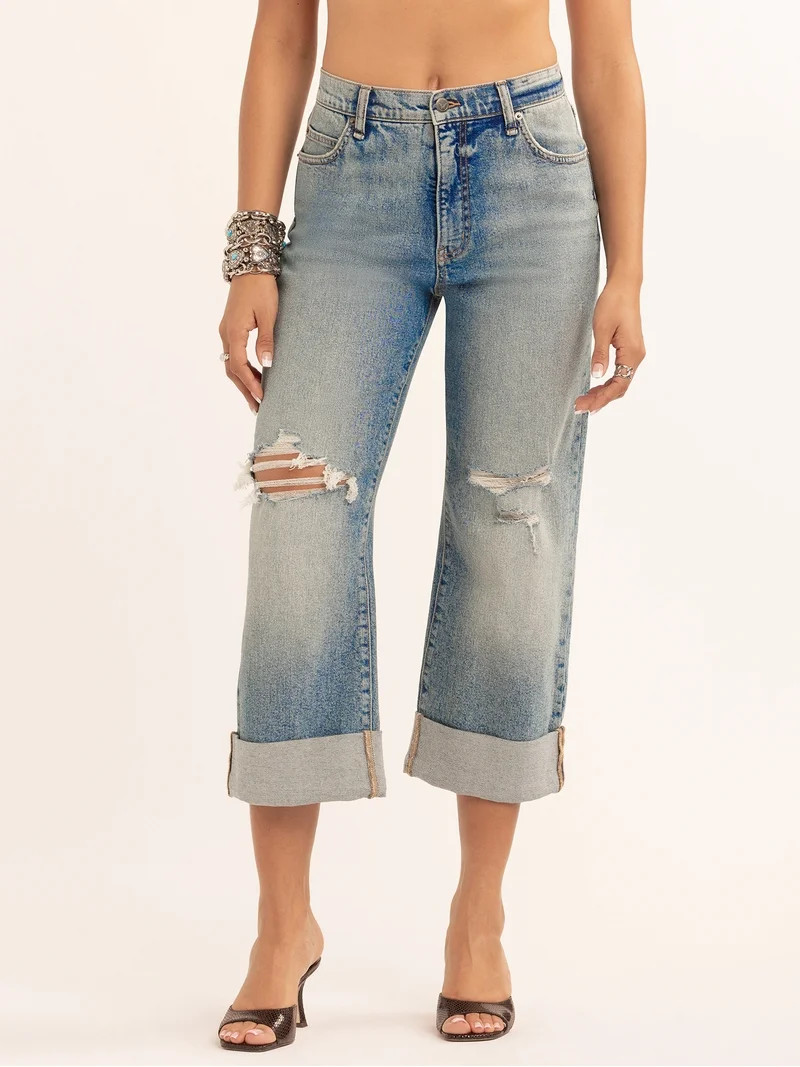Jessica Simpson Women's Zinnia Wide Leg Boyfriend Jeans, Sizes 2-16 | Walmart (US)