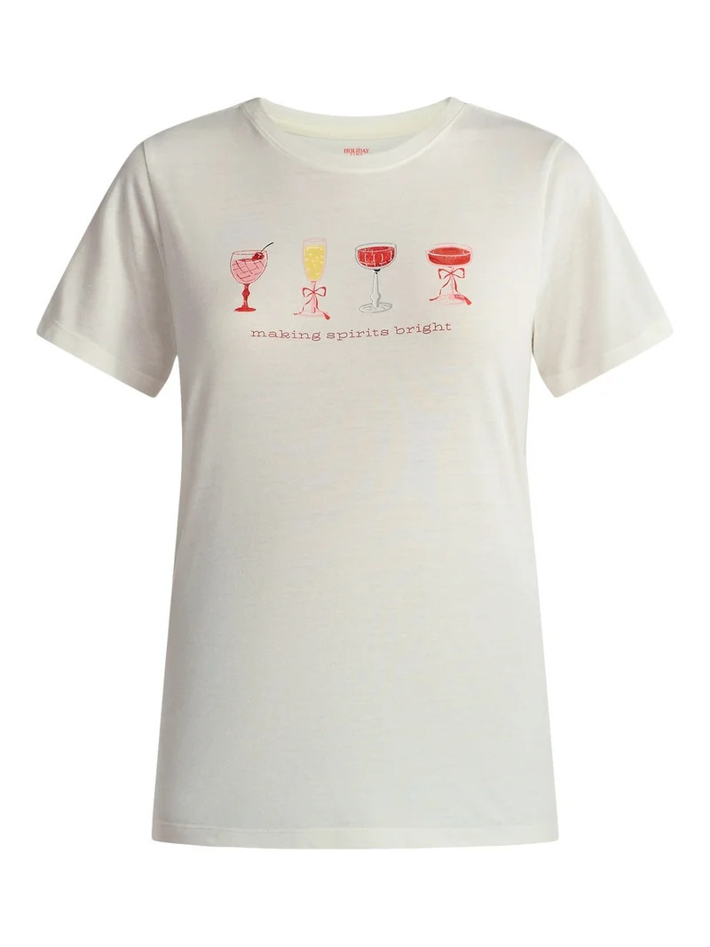 Christmas Women's Bright Spirits Graphic Tee from Holiday Time, Sizes S-XXXL - Walmart.com | Walmart (US)