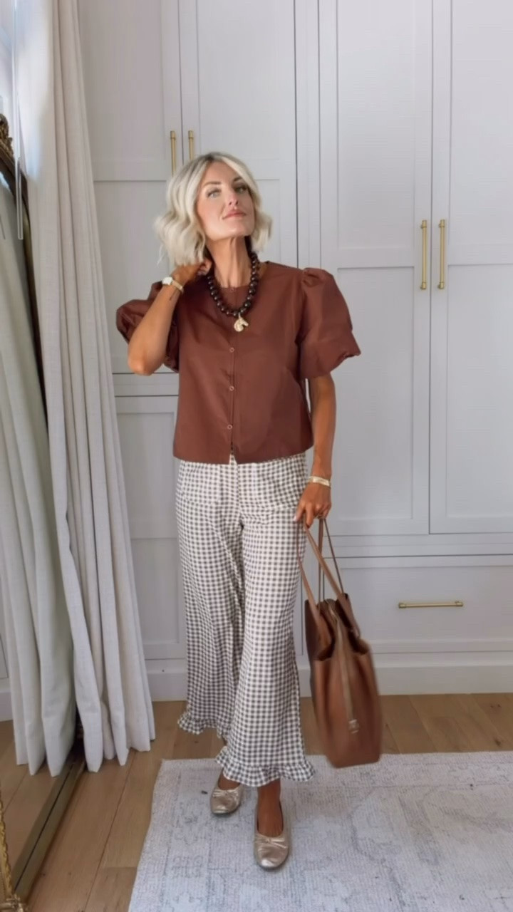 These gingham ruffle pants with the brown puff top is so cute! 🤎 Love this look, so cute for a teacher look that’s affordable and chic!

Loverly grey, gingham pants outfit, brown puff blouse, how to style women’s brown top, pattern pants outfit, fashion inspo for her affordable

#LTKSeasonal #LTKWorkwear