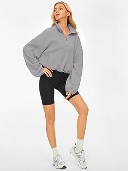 AUTOMET Womens Quarter Zip Pullover Oversized Long Sleeve Sweatshirt Half Zip Cropped Hoodie Teen... | Amazon (US)