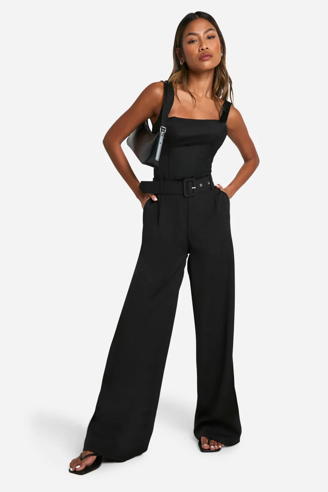 Self Fabric Belted Wide Leg Trouser | Boohoo.com (UK & IE)