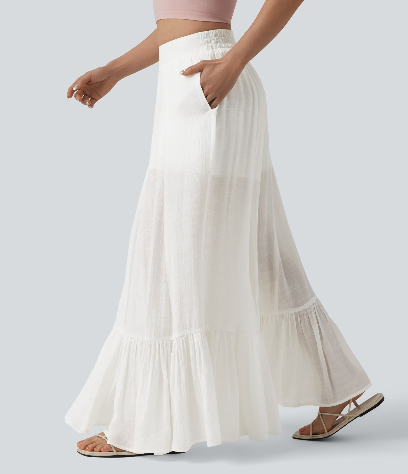 Women\u2019s Mid Rise 2-in-1 Flowy Baggy Pants with Pockets - Halara | HALARA