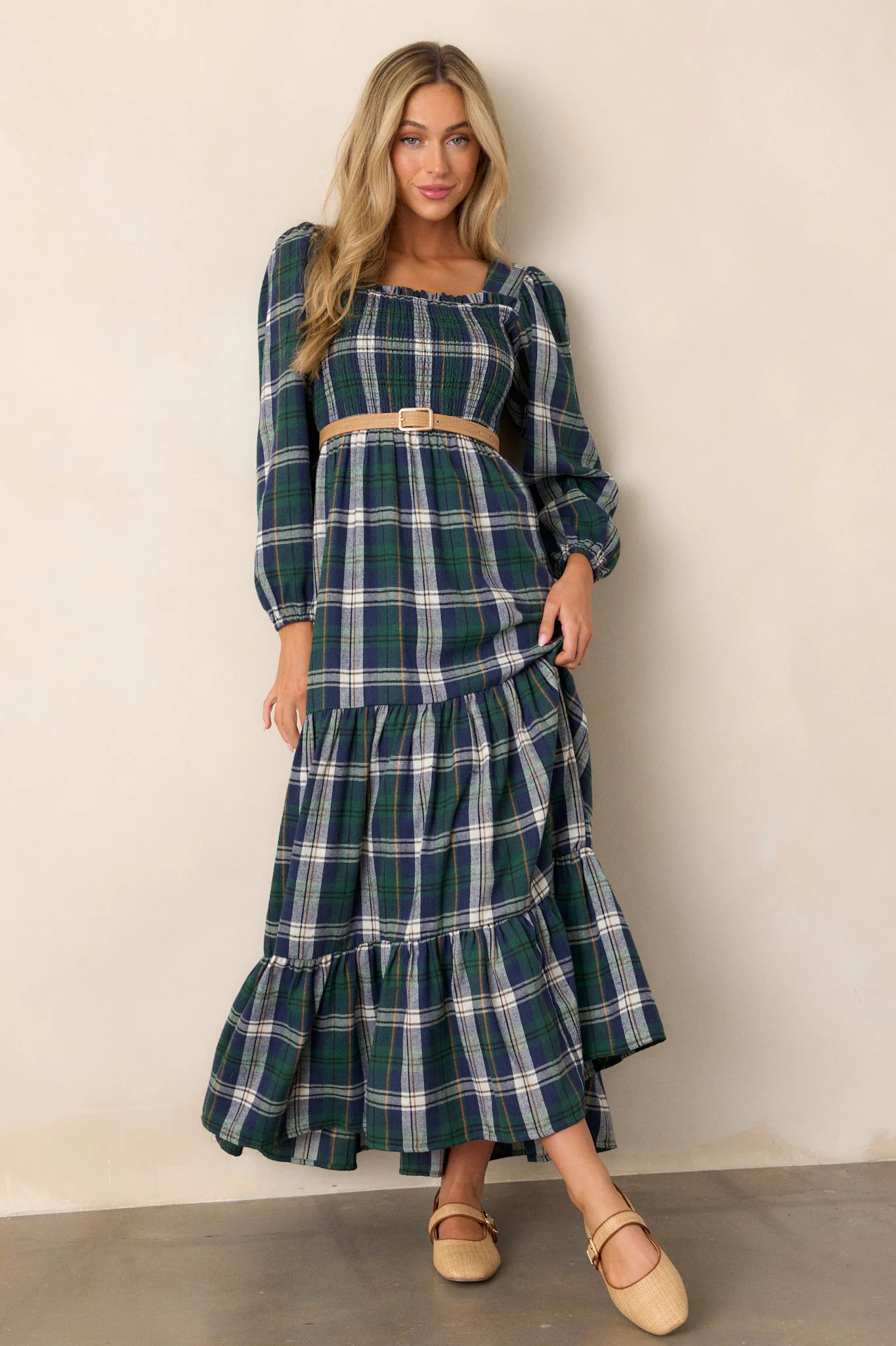 Sweet Sentiments Forest Green Plaid Maxi Dress | Red Dress