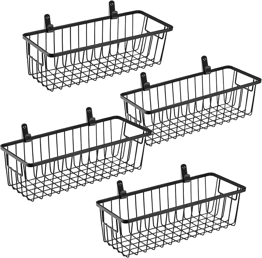 SheeChung Farmhouse Metal Wire Bin Basket with Wall Mount - Small, 4 Pack - Portable Hanging Wall... | Amazon (US)