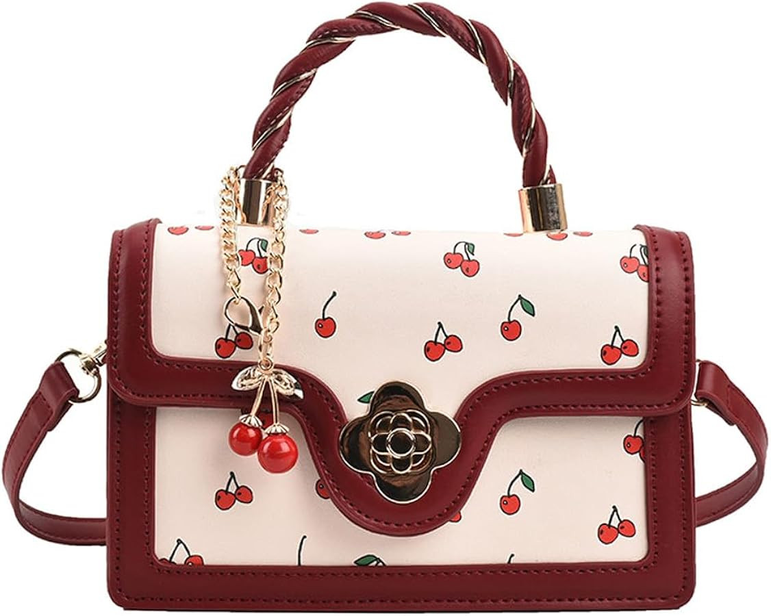 Cherry Shoulder Bag Purse for Women Cute Square Crossbody Bag PU Leather Cherry Pattern Top-handl... | Amazon (US)