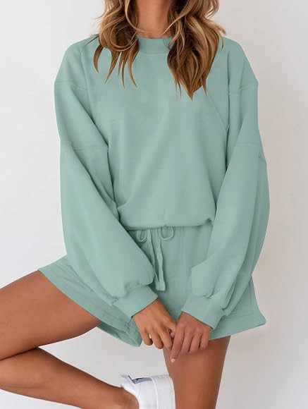 MEROKEETY Women's Oversized Batwing Sleeve Lounge Sets Casual Top and Shorts 2 Piece Outfits Sweatsu | Amazon (US)