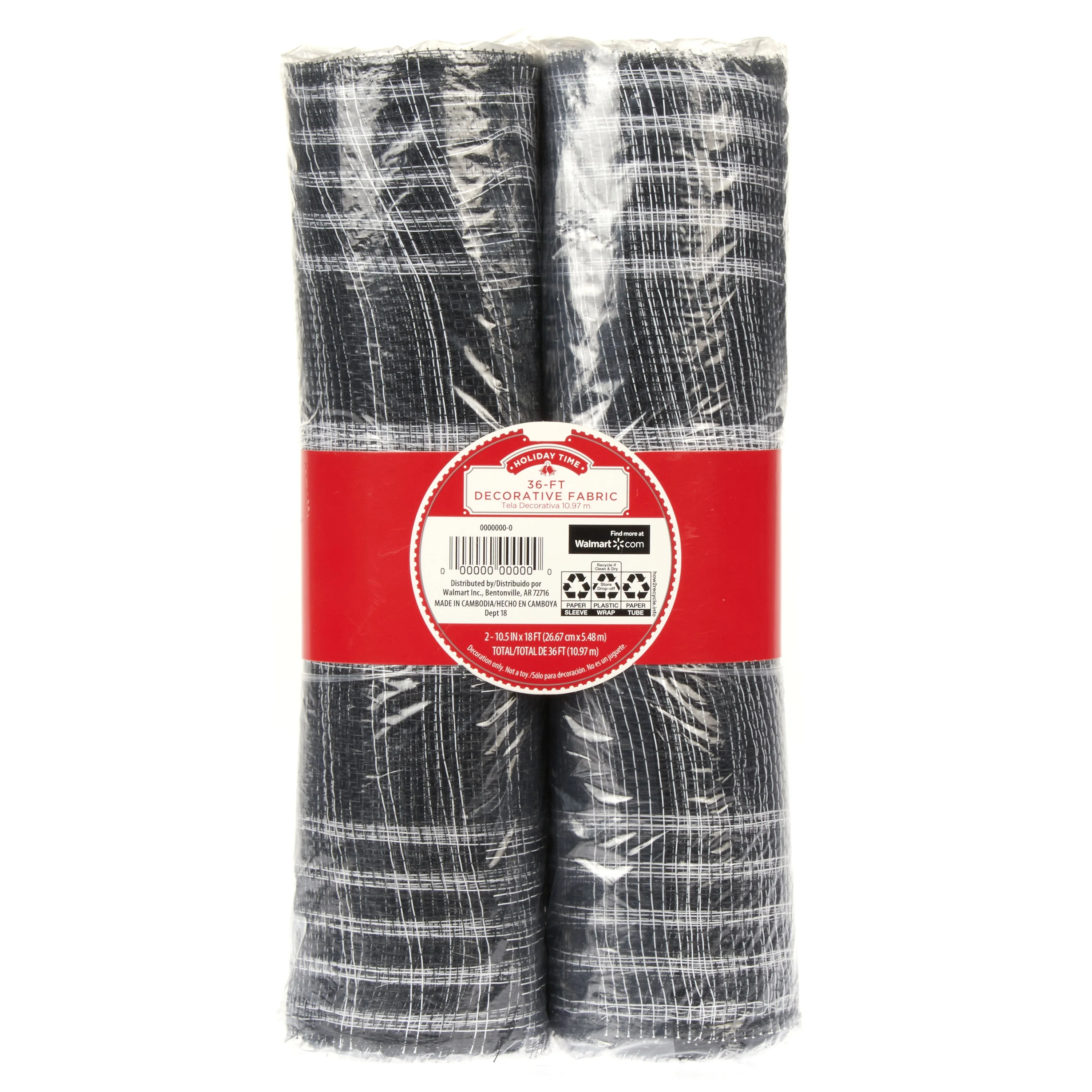 Holiday Time 2-Pack Black and White Stripe Mesh Rolls, 10.5" - Walmart.com | Walmart (US)