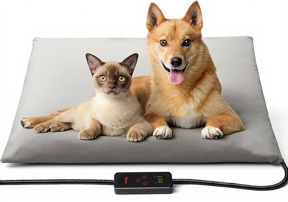 Toozey Large Heated Pet Mat 35x24 in - Waterproof, Chew Resistant, 6 Temp Settings with Timer, In... | Amazon (US)