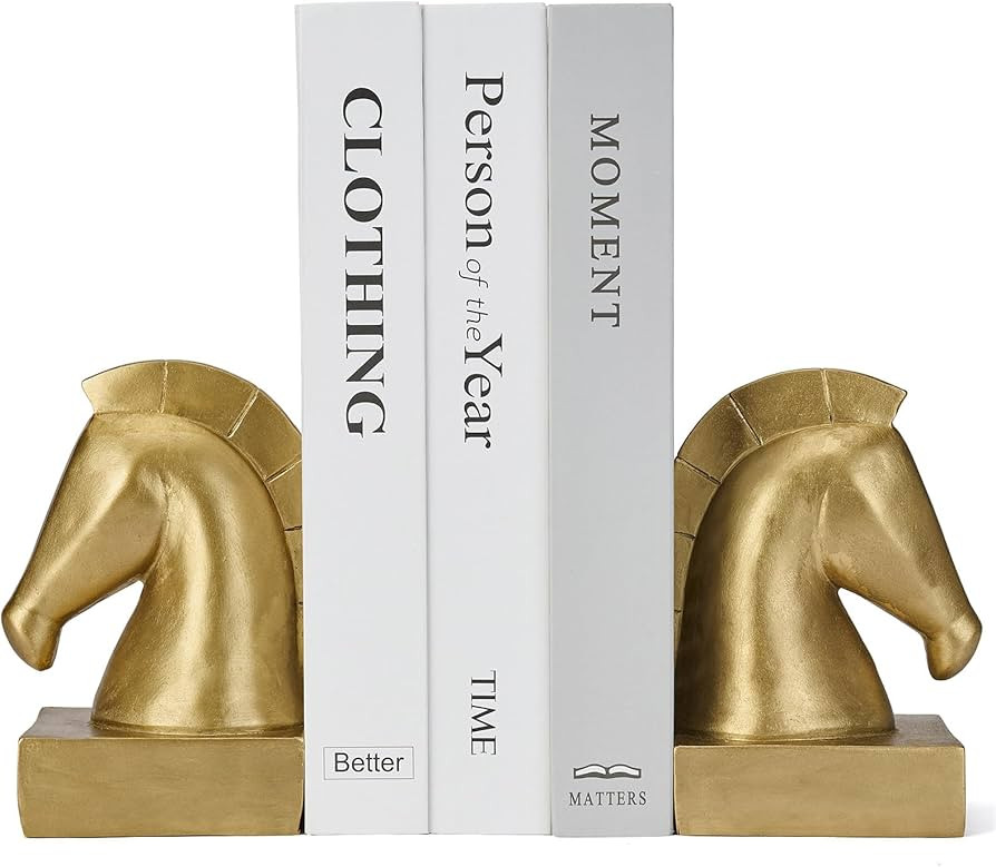 Gold Horse Head Decorative Bookends - Heavy Duty Non-Slip Book Holders, Horse Statue Book Ends fo... | Amazon (US)