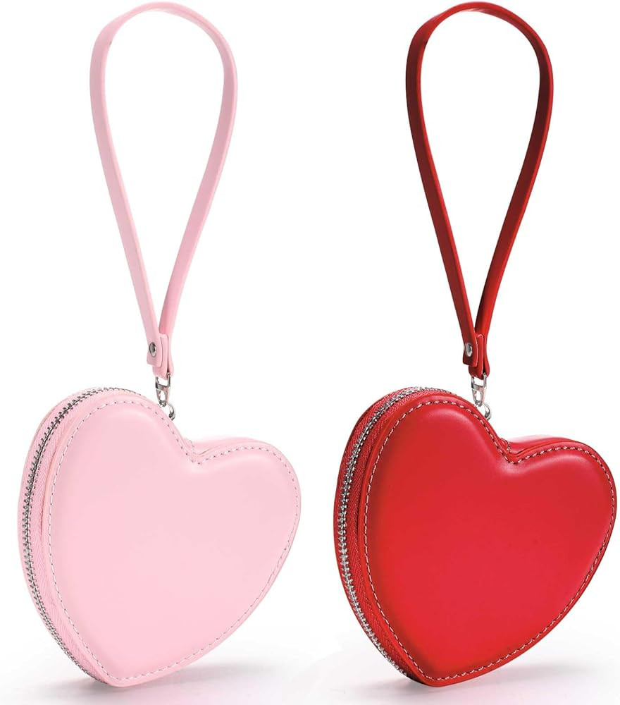 Abbylike 2 Pcs Valentine's Day Heart Shaped Coin Purse PU Leather Coin Pouch Coin Holder Pink and... | Amazon (US)