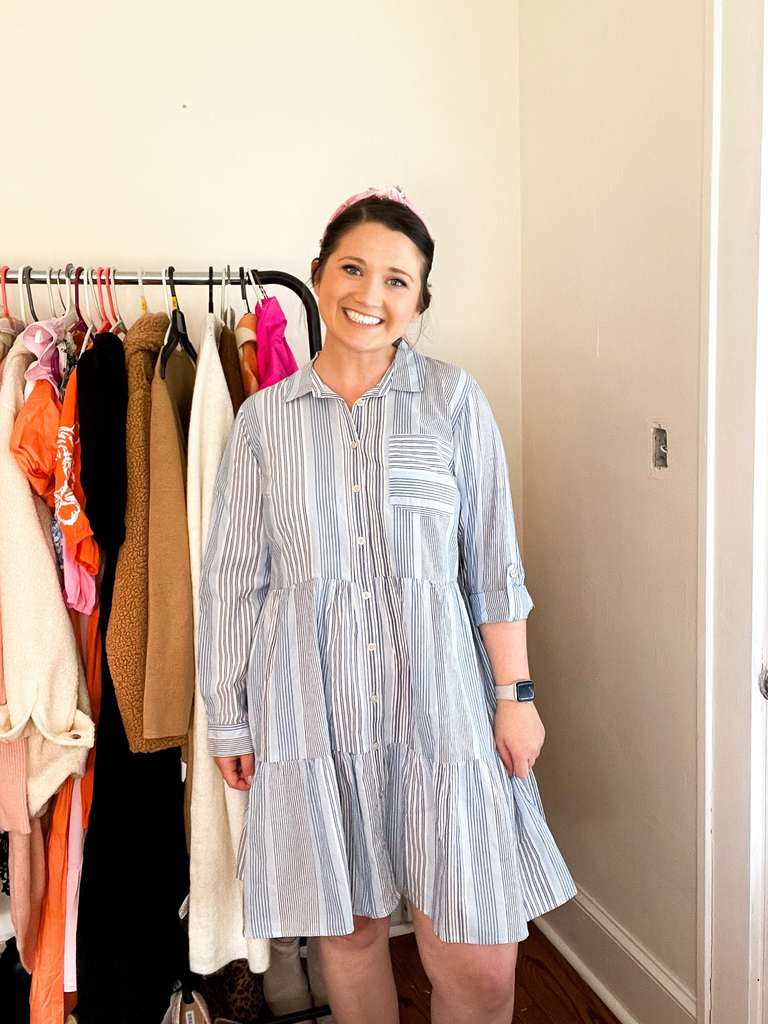 Blue and white shirt dress 