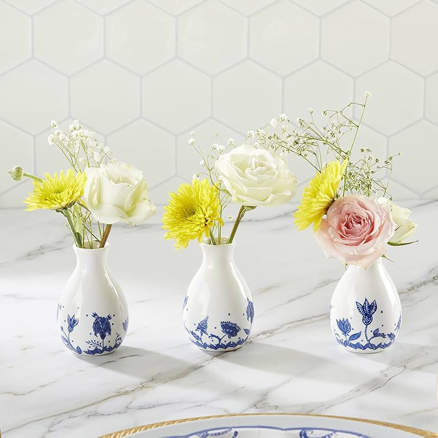 Kate Aspen Blue Willow Decorative Ceramic Bud Vases (Set of 3), Antique Look Home Decor, Shelf De... | Amazon (US)