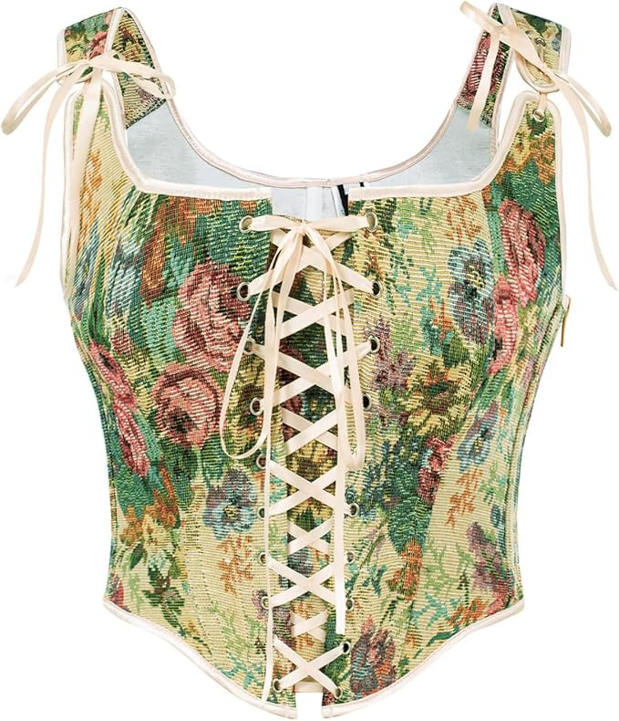 Scarlet Darkness Corset Tops for Women Renaissance Lace Up Floral Overbust Boned Bustier Bodice | Amazon (US)
