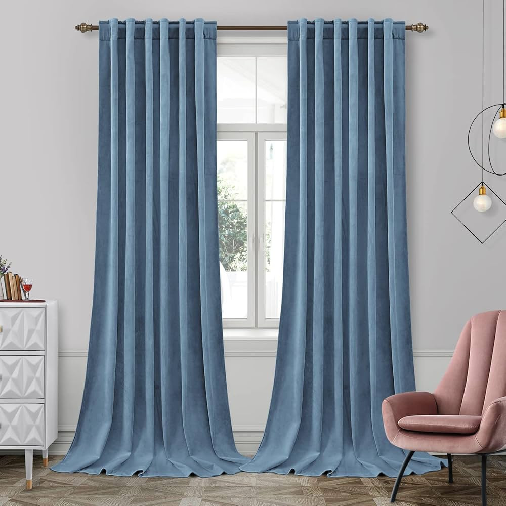 HOMEIDEAS Stone Blue Velvet Curtains 52 X 96 Inches, 2 Panels Light Blue Room Darkening Curtains/... | Amazon (CA)