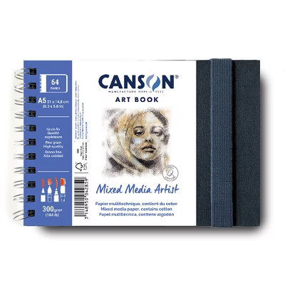 Canson Artist Series Mixed Media Art Book, Fabric Cover, Side Wire Binding, 56 Sheet, 8.3x5.8 inch | Target