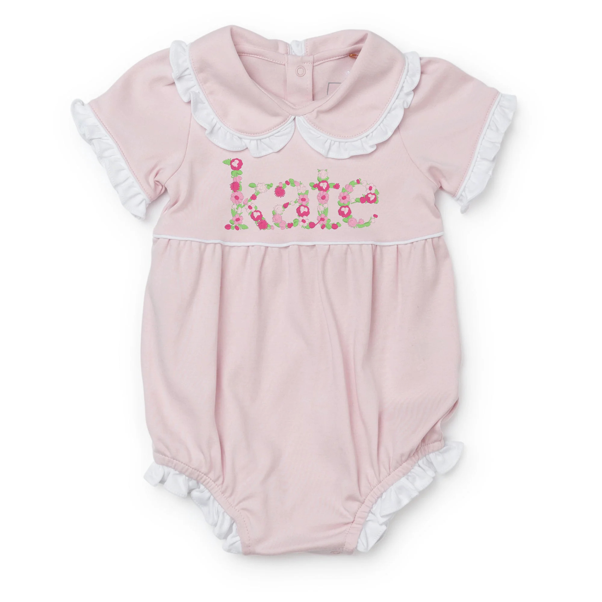 Baby Shop: Council Girls' Pima Cotton Bubble with Monogram - Light Pink | Lila and Hayes