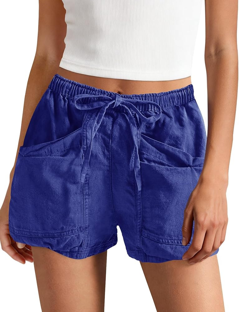 Panadila Womens High Waisted Linen Shorts Drawstring Cargo Shorts Casual Summer Beach Vacation Cl... | Amazon (US)