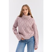 Dusty Pink Nordic Pattern Turtleneck Sweater, Wool Women Winter Pullover | Etsy (US)