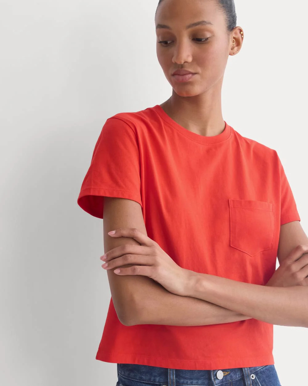 The Box-Cut Tee in Essential Cotton | Fiery Red | Pocket | Everlane