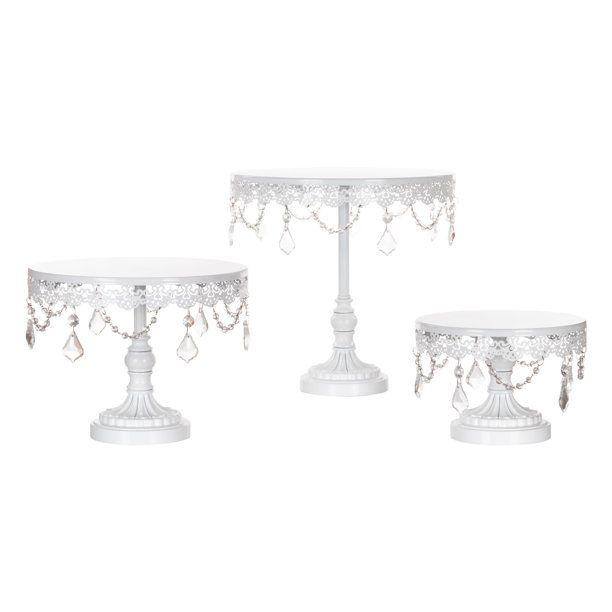 Amalfi Décor 3-Piece Crystal Cake Stand Set (White) | Stainless Steel Frame | Walmart (US)