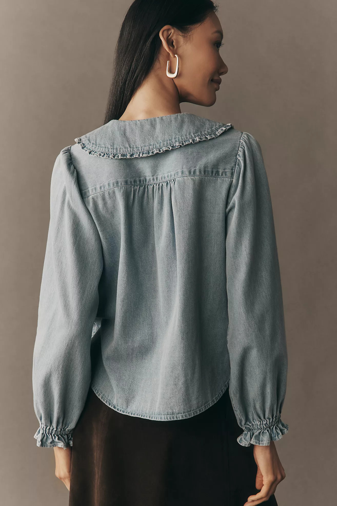 The Keira Collared Button-Front Blouse by Pilcro: Long-Sleeve Denim Edition | Anthropologie (US)