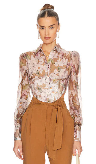 Bardot Valentina Corset Top in Tan. - size 4 | Revolve Clothing (Global)