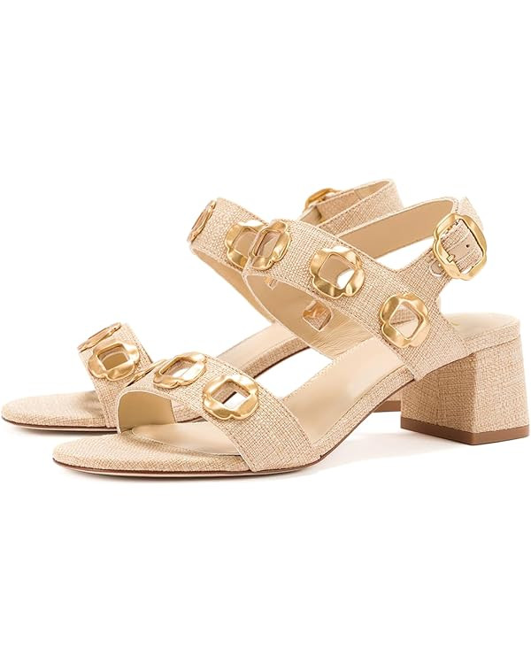 YDN Women's Fashion Open Toe Sandals Chunky Block Dressy Low Heels Backstrap with Buckle Fancy Su... | Amazon (US)