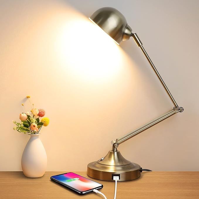 Mlambert 3-Color in 1 LED Desk Lamp with USB Charging Port, Swing Arm, Fully Dimmable, Eye-Caring... | Amazon (US)