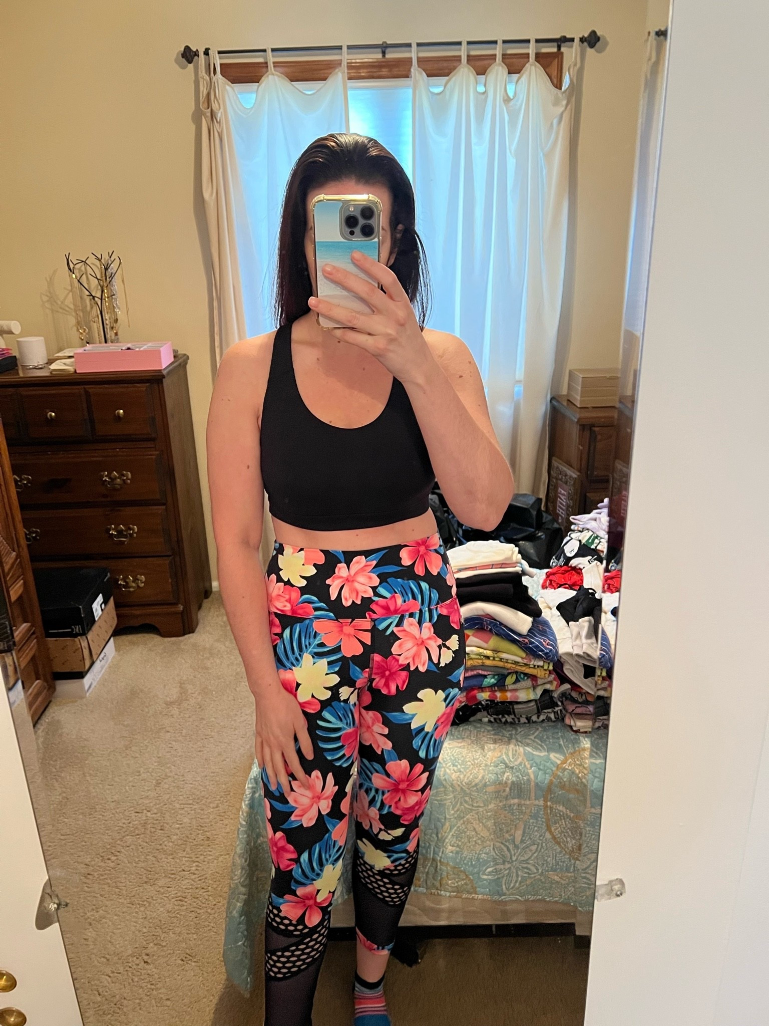 Black workout top (s). Tropical print workout leggings (s). #blacktop #blacksportsbra #sportsbra #leggings #workoutleggings #tropicalprintleggings #activewear #fitnessgear

#LTKootd #LTKfitnessgoals #LTKActive