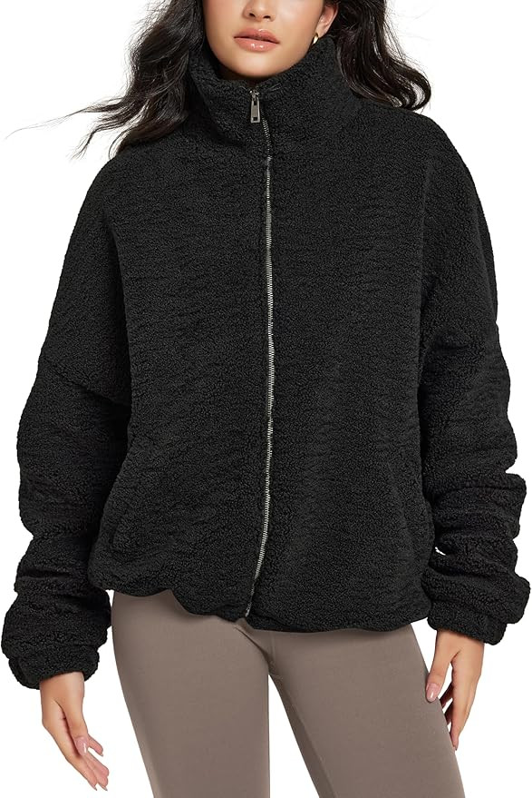 ODODOS Women's Sherpa Fleece Full-Zip Jacket Long Sleeve Coat Soft Warm Cinchable Outerwear with ... | Amazon (US)