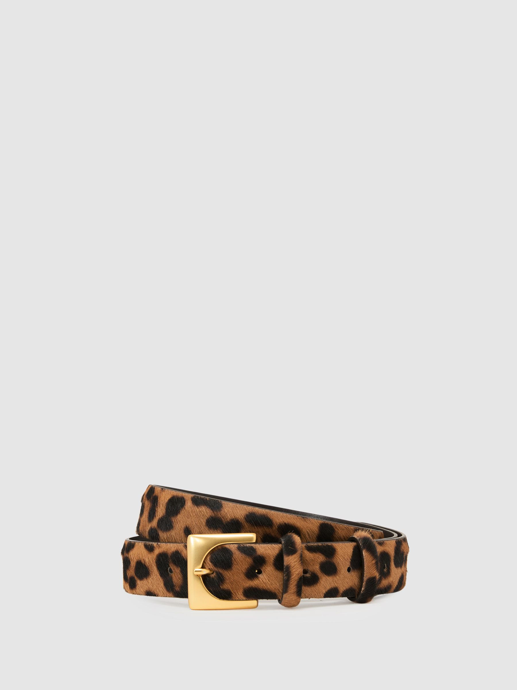Pony-Hair Leopard Square-Buckle Belt in Animal | Reiss UK