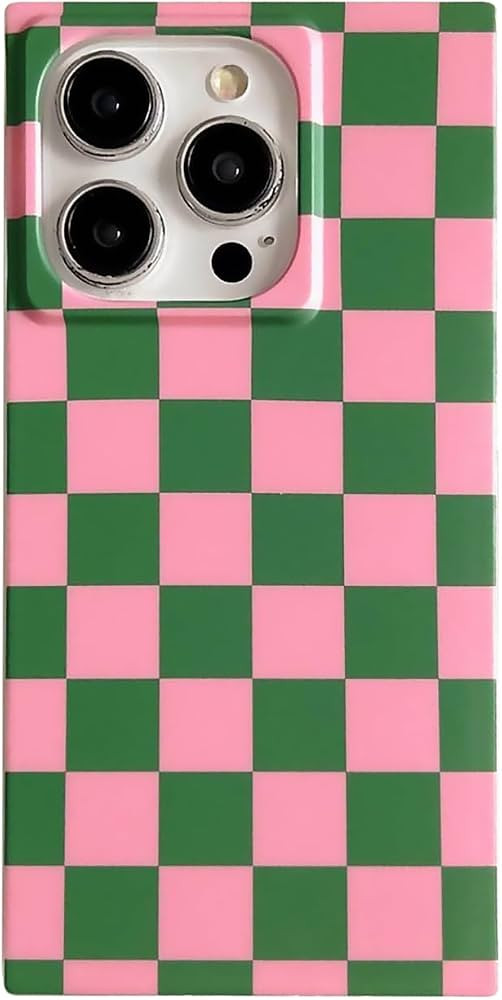 Rectangle Pink Green Checkered Phone Case for iPhone 16 Pro,Trendy Retro Aesthetic Checkereboard ... | Amazon (US)