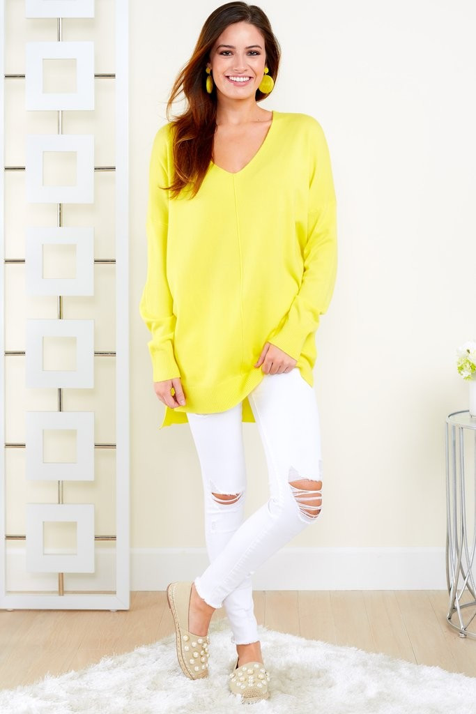 Wind Down Lemon Yellow Sweater | Red Dress 
