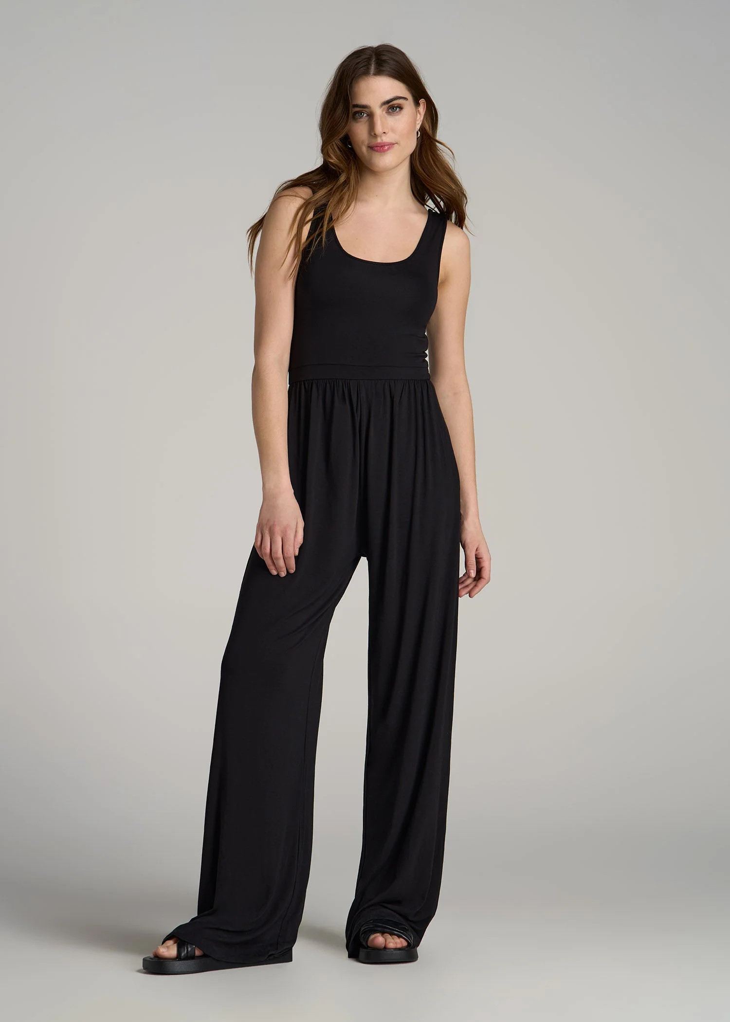 Jersey Tank Wide-Leg Jumpsuit with Pockets for Tall Women in Black | American Tall