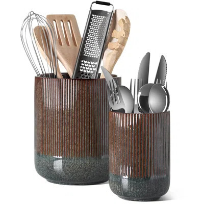 Utensil Holder, 7.3"+5.4" Ceramic Kitchen Utensil Holder For Countertop, Black Cooking Utensil Crocks For Kitchen Counter, Morden Utensil Organizer Fo | Wayfair North America
