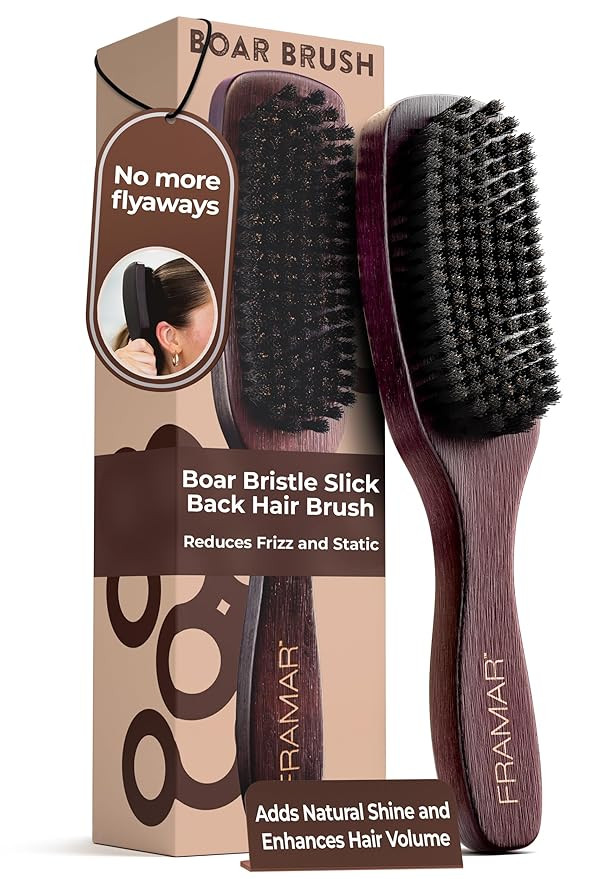 FRAMAR Slick Back Hair Brush Boar Bristles – Slick Back Brush, Smoothing Hair Brush For Women, ... | Amazon (US)