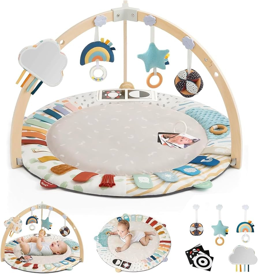 Blissful Diary Baby Play Gym & Activity Mat, 5 Developmental Zones Wooden Tummy Time Mat with 5 D... | Amazon (US)