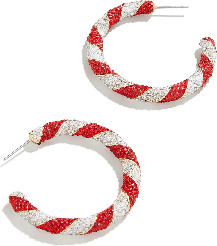 Pavé Crystal Candy Cane Hoop Earrings | Nordstrom