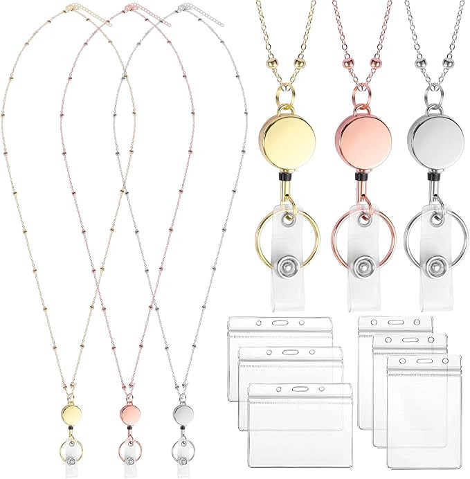 Lanyards for Id Badges 3 Pack Badge Lanyard with 6 Pcs Id Badge Holder Retractable Stainless Stee... | Amazon (US)