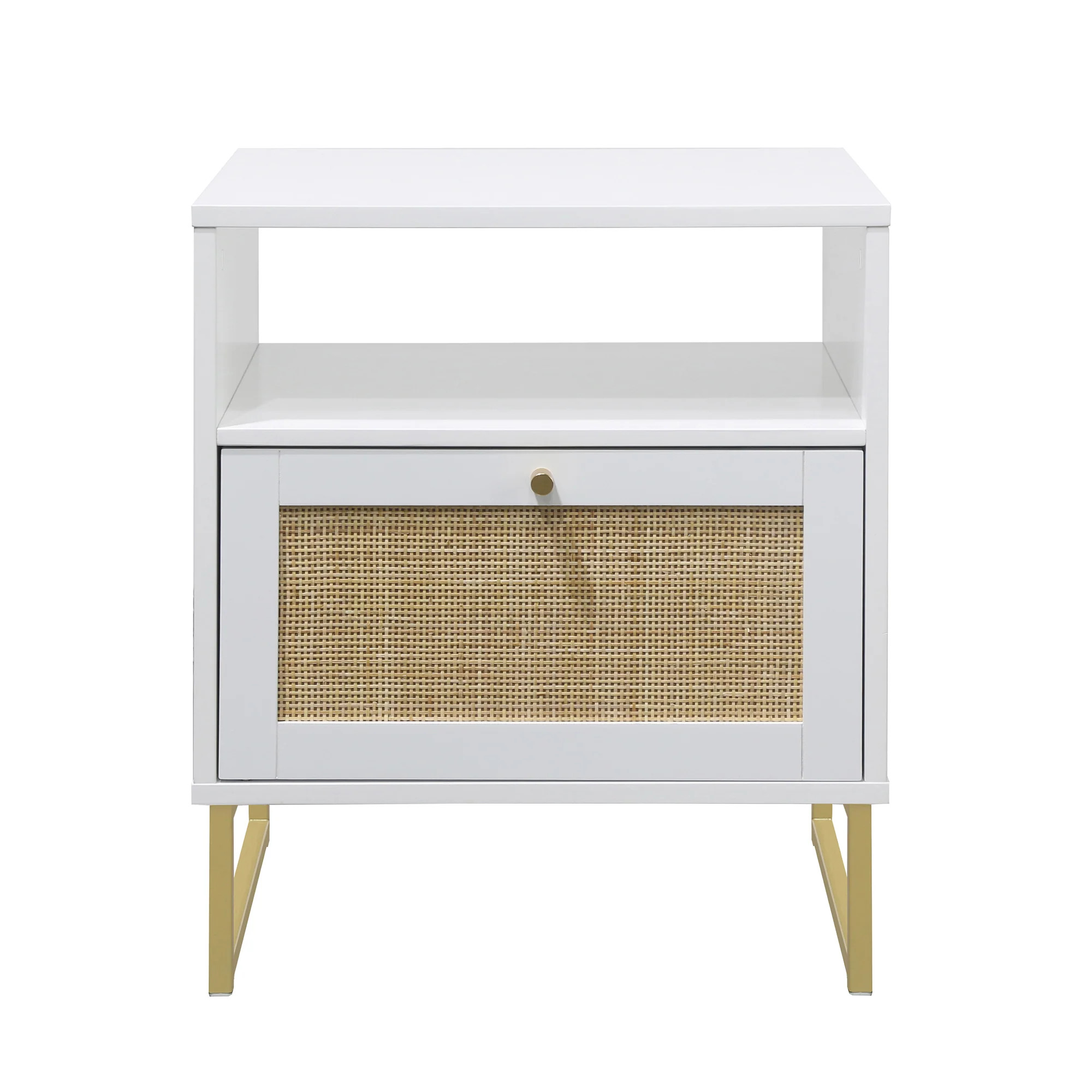 Mina Natural Oak Wood Rattan End Table or Nightstand | Nathan James