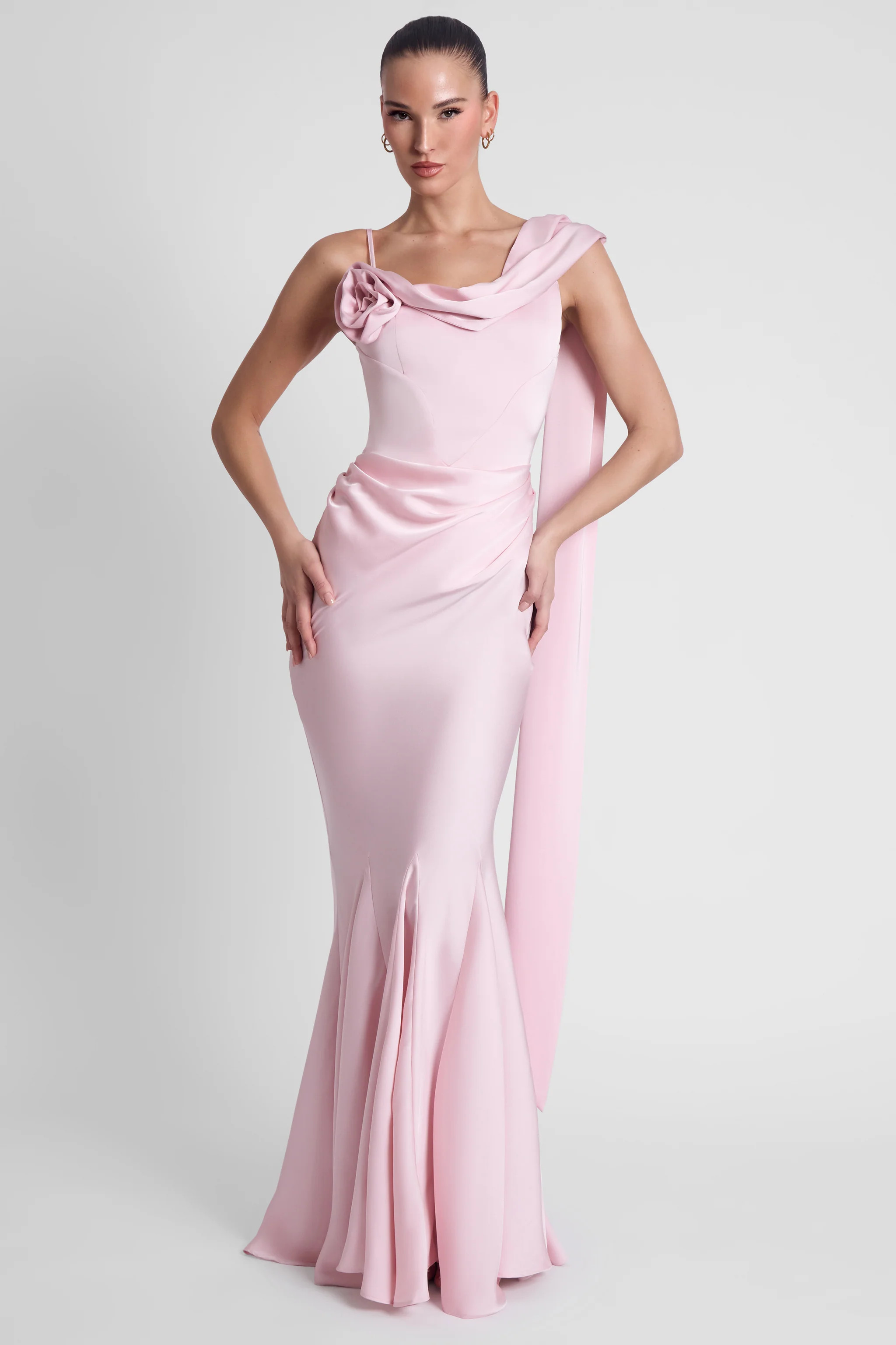 Celine Corset Drape Satin Gown - Pink | LEAU (US)